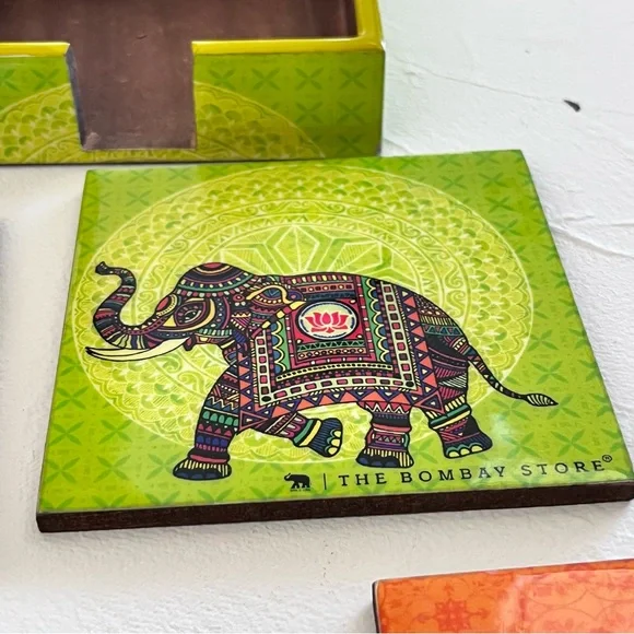 THE BOMBAY STORE Vintage Wooden Coasters Set of 4 - Picture 9 of 11